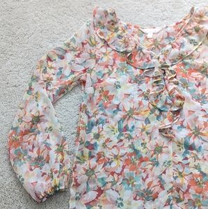Lauren Conrad multi-colored chiffon blouse with floral print and ruffles XS